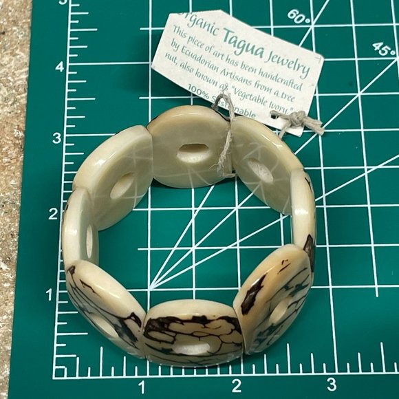 TAGUA NUTS TROPICAL NATURAL "VEGETABLE IVORY" STRETCH PANEL BRACELET FAIR TRADE - Picture 4 of 8